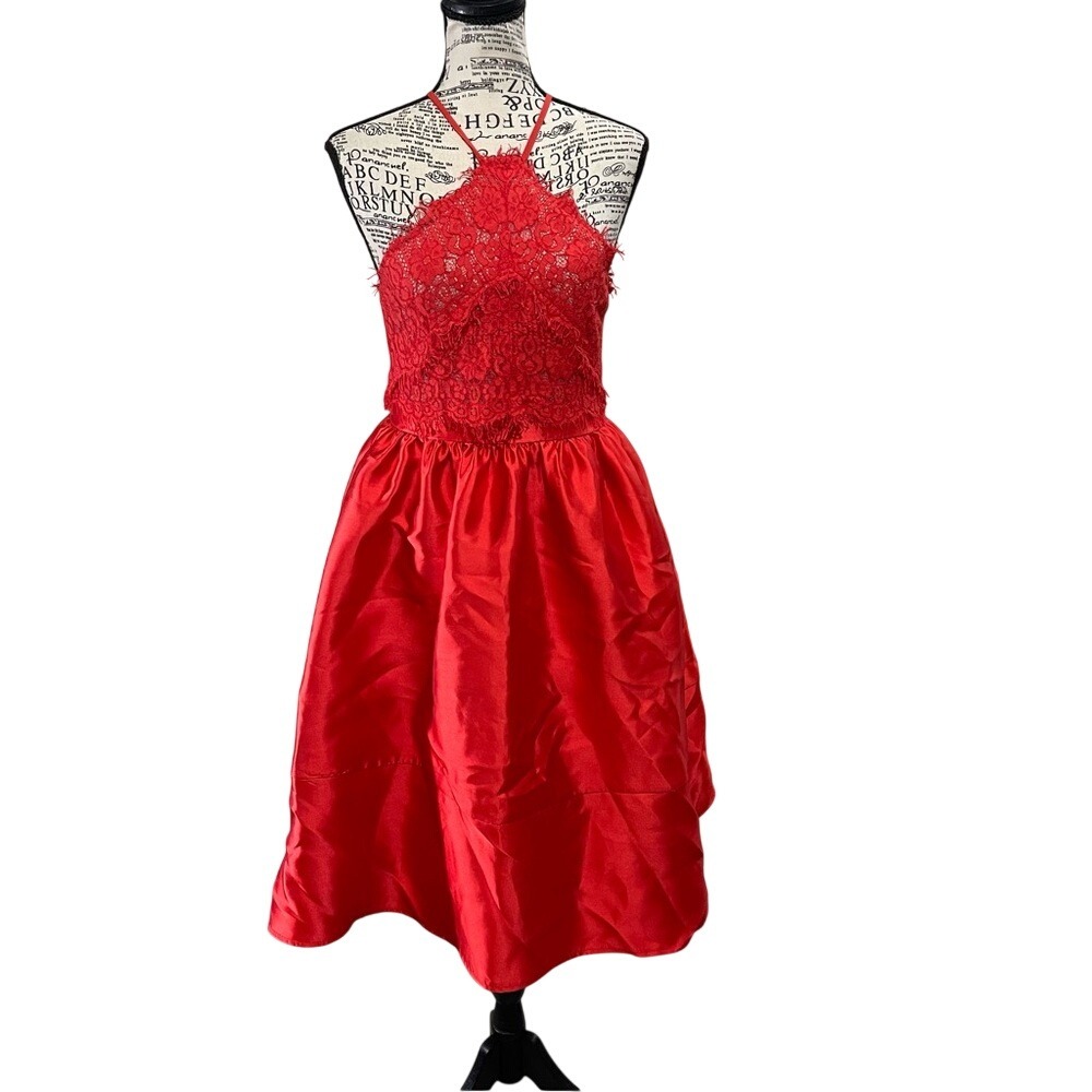 Elegant Red Lace Halter Womens Dress